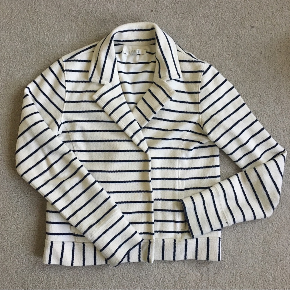 LOFT White & Navy Striped Blazer